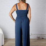 Emberlyn Smocked Top Wide Leg Jumpsuit - Midnight Blue - FINAL SALE