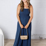 Emberlyn Smocked Top Wide Leg Jumpsuit - Midnight Blue - FINAL SALE