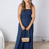 Emberlyn Smocked Top Wide Leg Jumpsuit - Midnight Blue - FINAL SALE