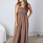 Emberlyn Smocked Top Wide Leg Jumpsuit - Mocha - FINAL SALE