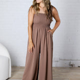 Emberlyn Smocked Top Wide Leg Jumpsuit - Mocha - FINAL SALE