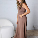 Emberlyn Smocked Top Wide Leg Jumpsuit - Mocha - FINAL SALE