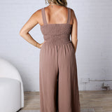 Emberlyn Smocked Top Wide Leg Jumpsuit - Mocha - FINAL SALE