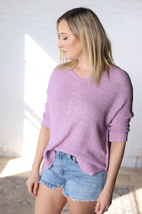 Emelie Crew Neck Knit Sweater - Lavender