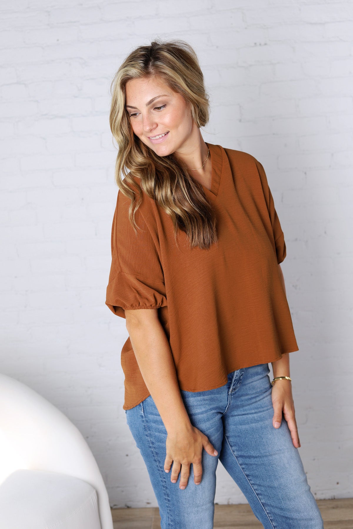 Emelina V-Neck Puff Sleeve Top