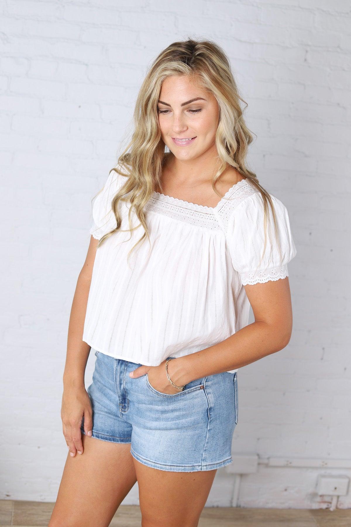 Esme Square Neck Blouse - White