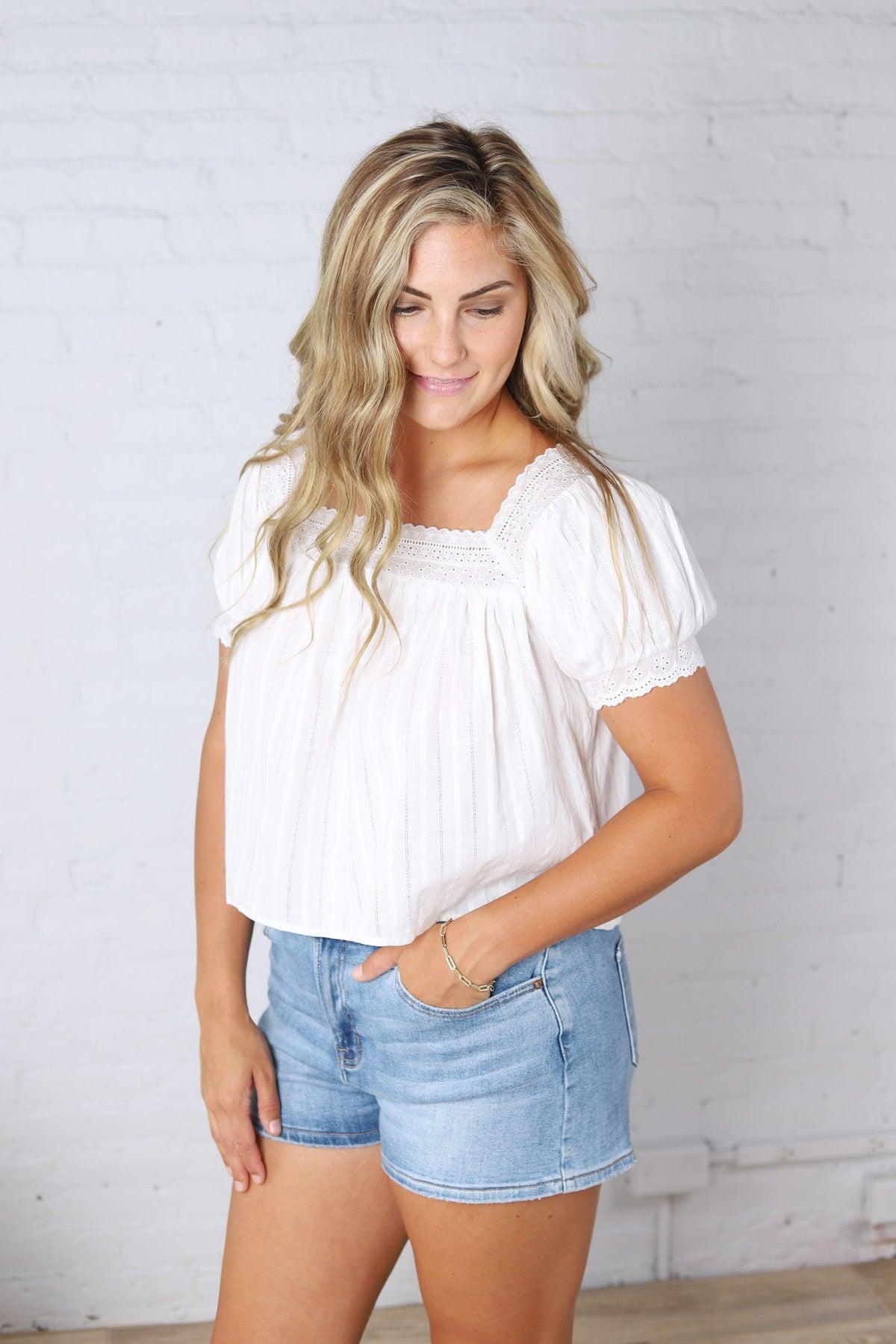 Esme Square Neck Blouse - White
