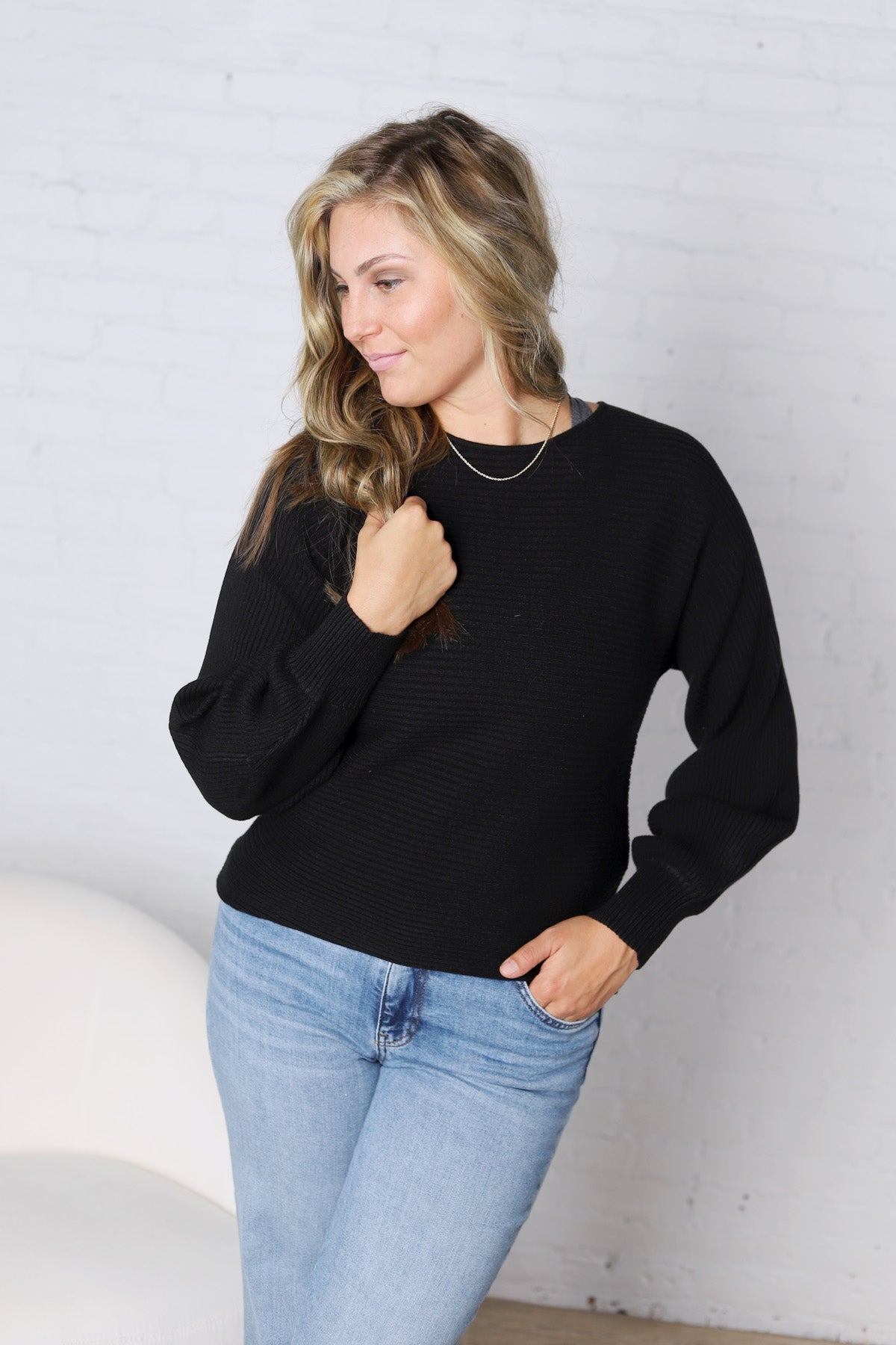 Esmerie Ribbed Knit Top - Black