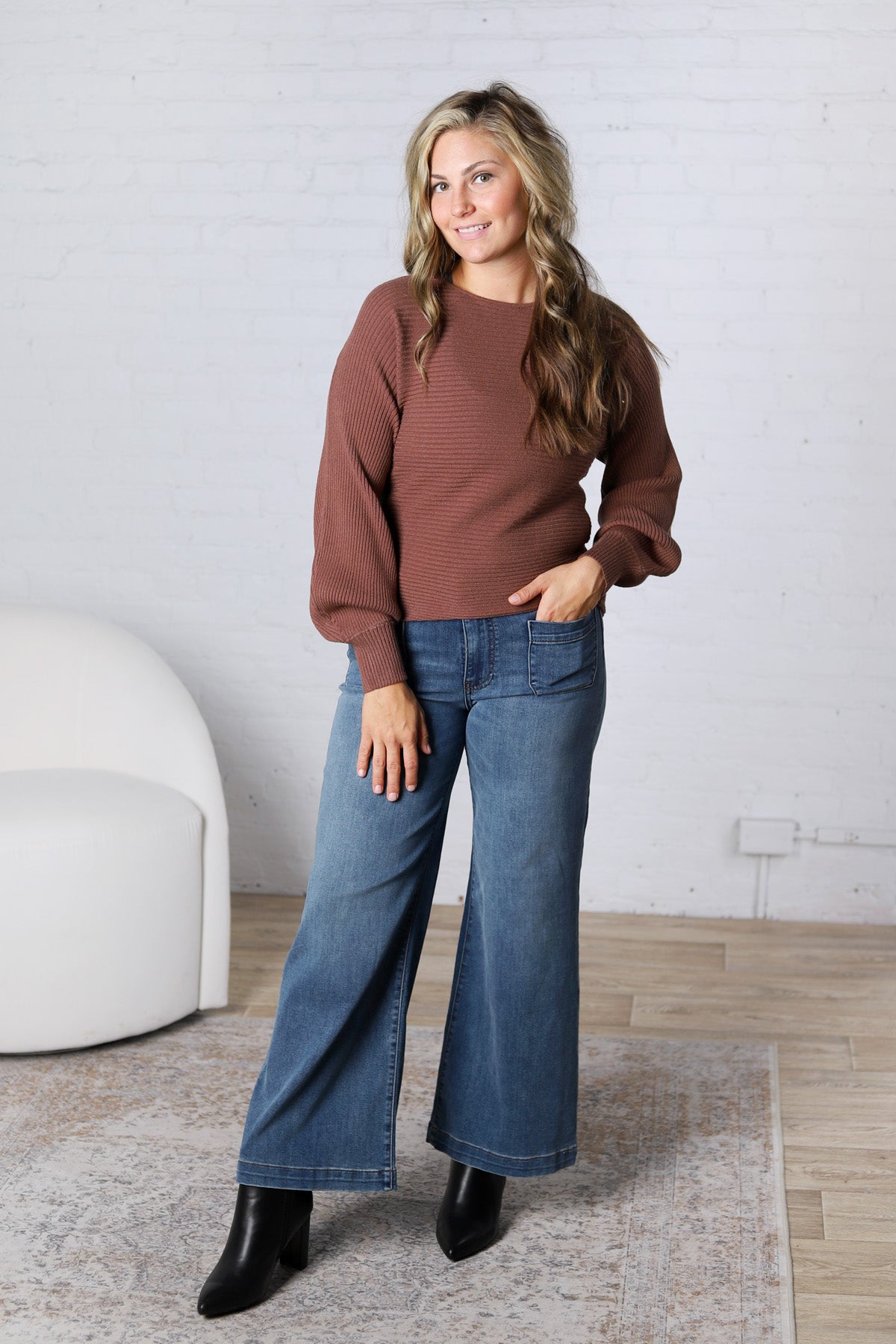 Esmerie Ribbed Knit Top - Brown