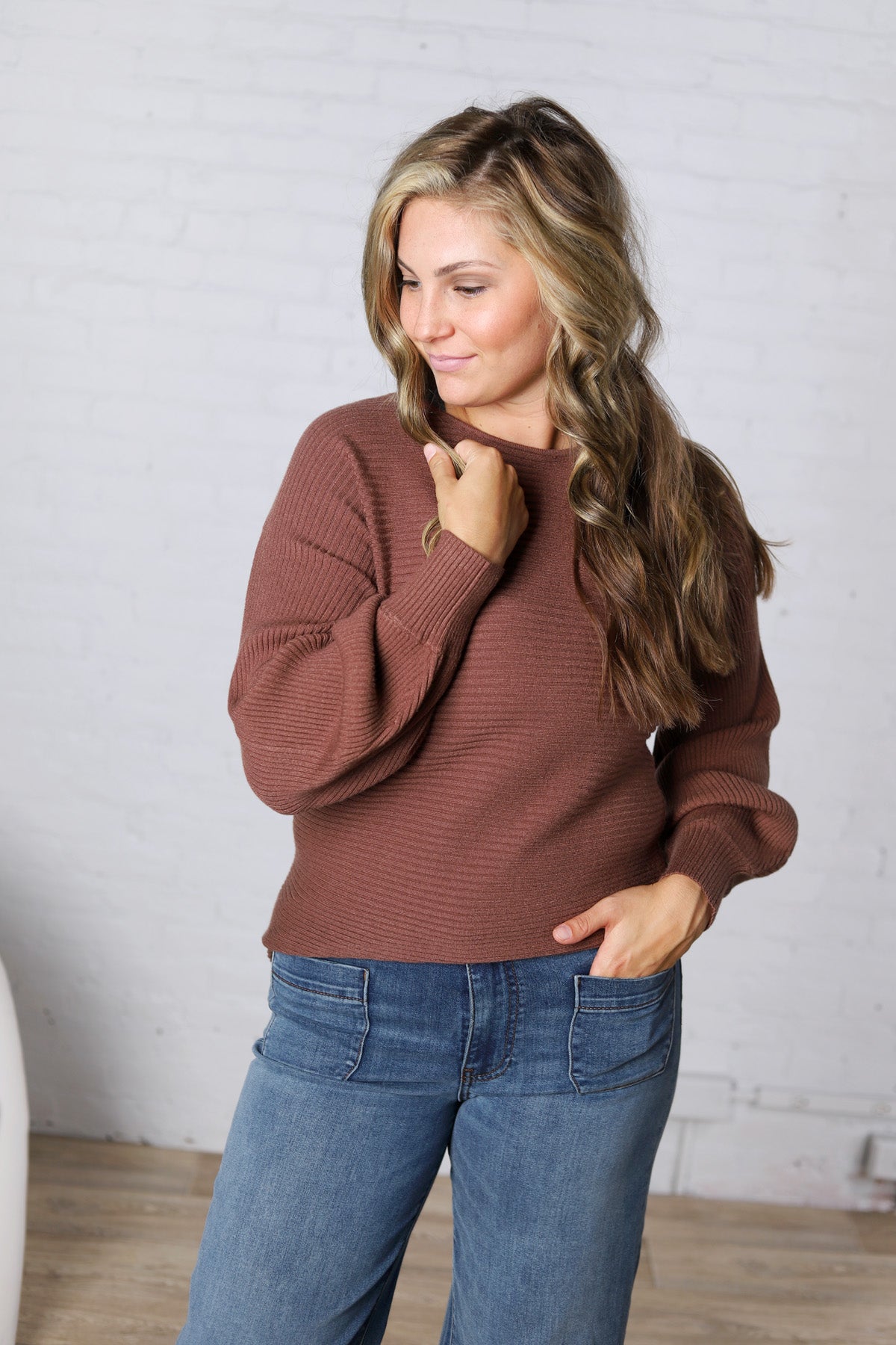 Esmerie Ribbed Knit Top - Brown