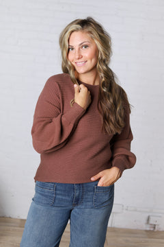 Esmerie Ribbed Knit Top - Brown