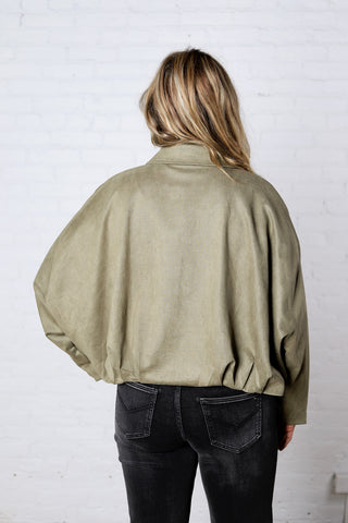 Estella Faux Suede Bomber Jacket - Olive