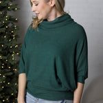 Evania Turtle Cowl Neck Brushed Knit - Evergreen