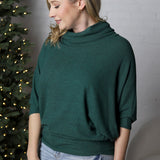 Evania Turtle Cowl Neck Brushed Knit - Evergreen