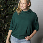 Evania Turtle Cowl Neck Brushed Knit - Evergreen