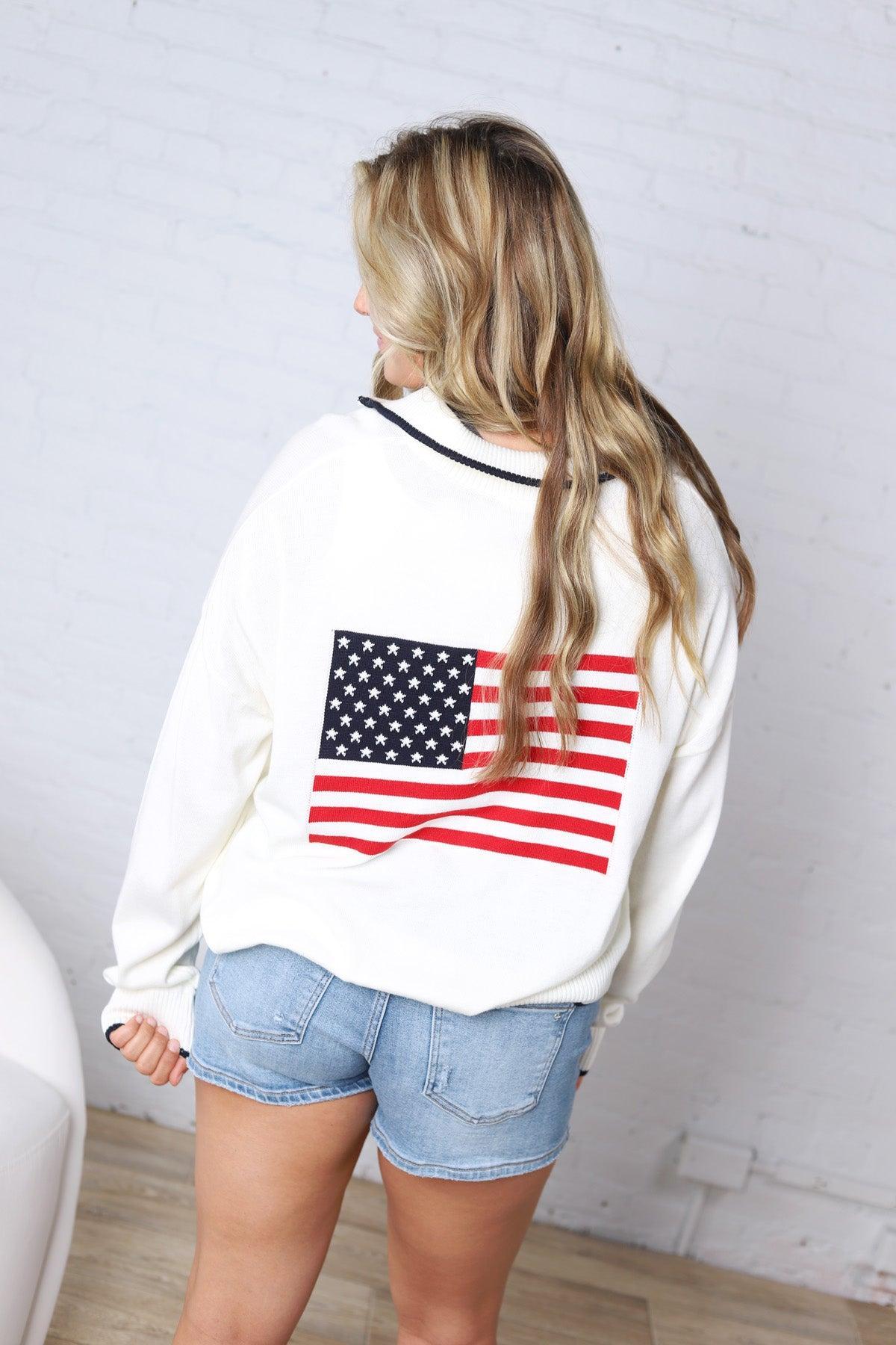 Evelina USA Flag Half Zip Sweater FINAL SALE