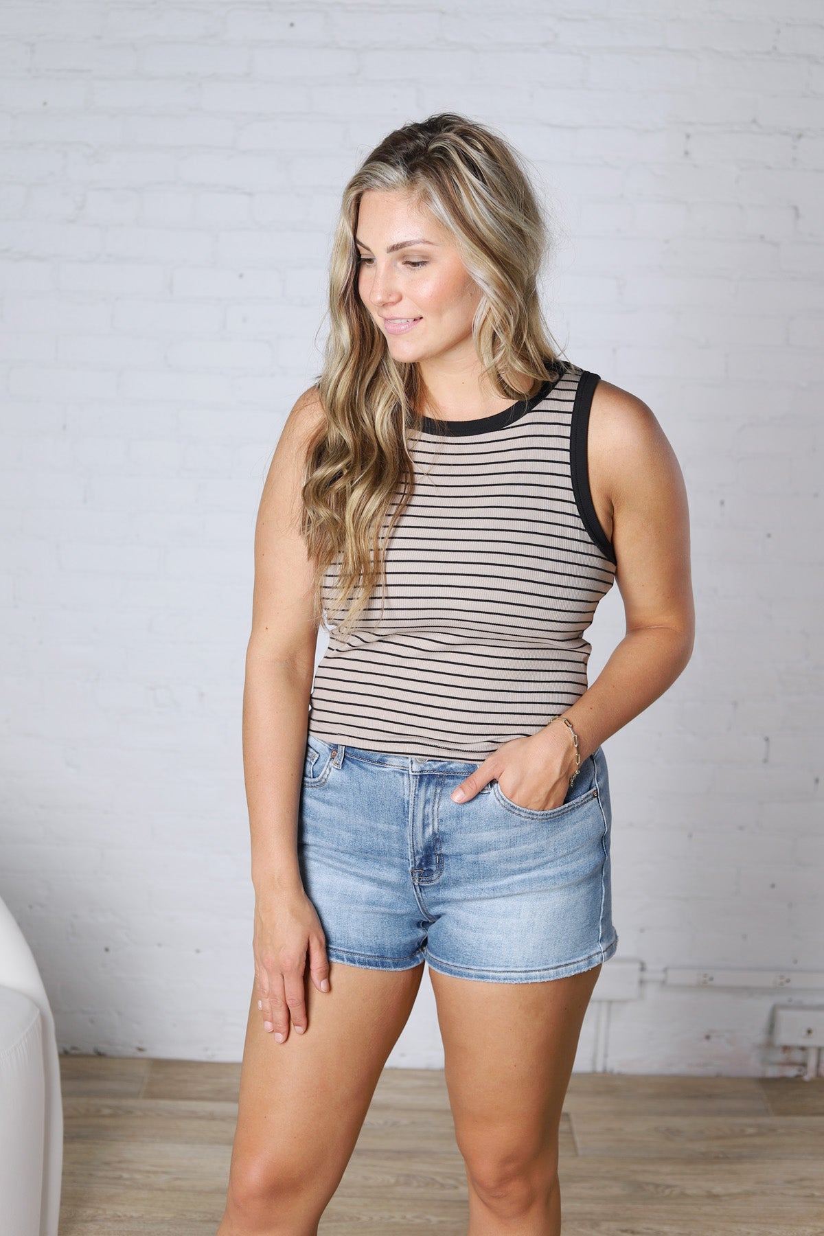 Evie Tank - Taupe/Black