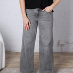 Eyre Mid Rise Wide Straight Leg Denim - Light Gray