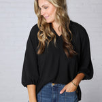 Ezra Puff Sleeve Blouse - Black - FINAL SALE