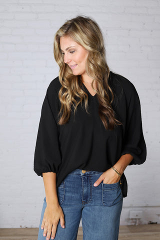 Ezra Puff Sleeve Blouse - Black - FINAL SALE