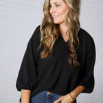 Ezra Puff Sleeve Blouse - Black - FINAL SALE
