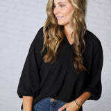 Ezra Puff Sleeve Blouse - Black - FINAL SALE