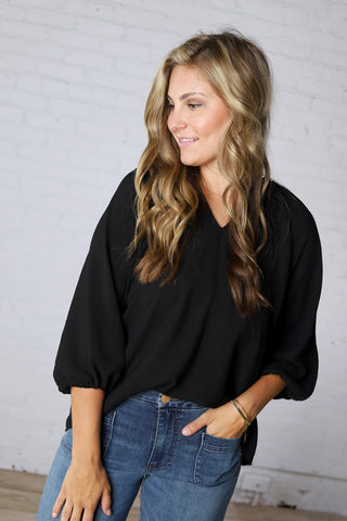 Ezra Puff Sleeve Blouse - Black - FINAL SALE