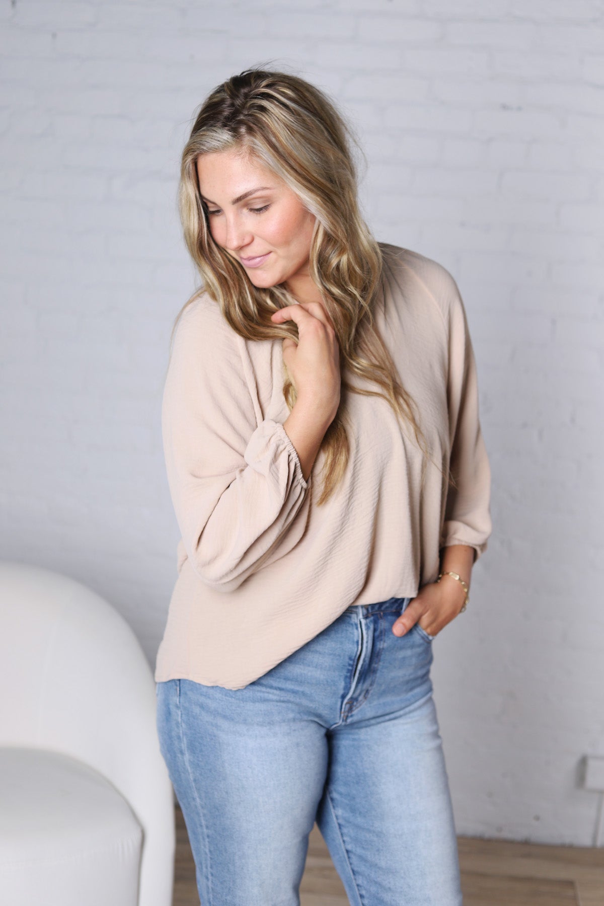 Ezra Puff Sleeve Blouse - Taupe
