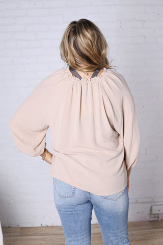 Ezra Puff Sleeve Blouse - Taupe