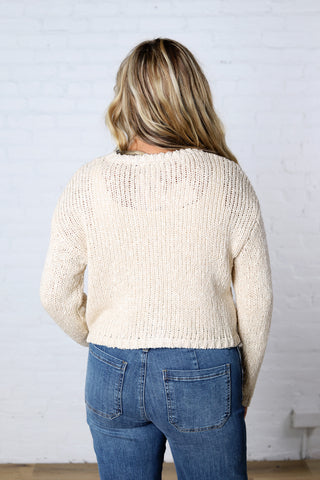 Fable Textured Button Knit Cardigan - Oat