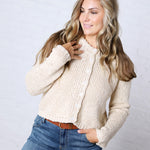 Fable Textured Button Knit Cardigan - Oat