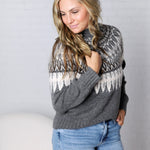 Fair Isle Knit Mock-Neck Sweater - Charcoal