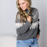 Fair Isle Knit Mock-Neck Sweater - Charcoal
