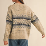 Fair Isle V-Neck Loose Fit Cardigan - Latte FINAL SALE