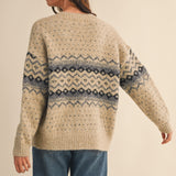 Fair Isle V-Neck Loose Fit Cardigan - Latte FINAL SALE