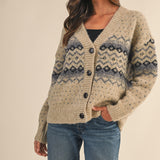 Fair Isle V-Neck Loose Fit Cardigan - Latte FINAL SALE