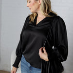 Fallon Balloon Sleeve Blouse - Black