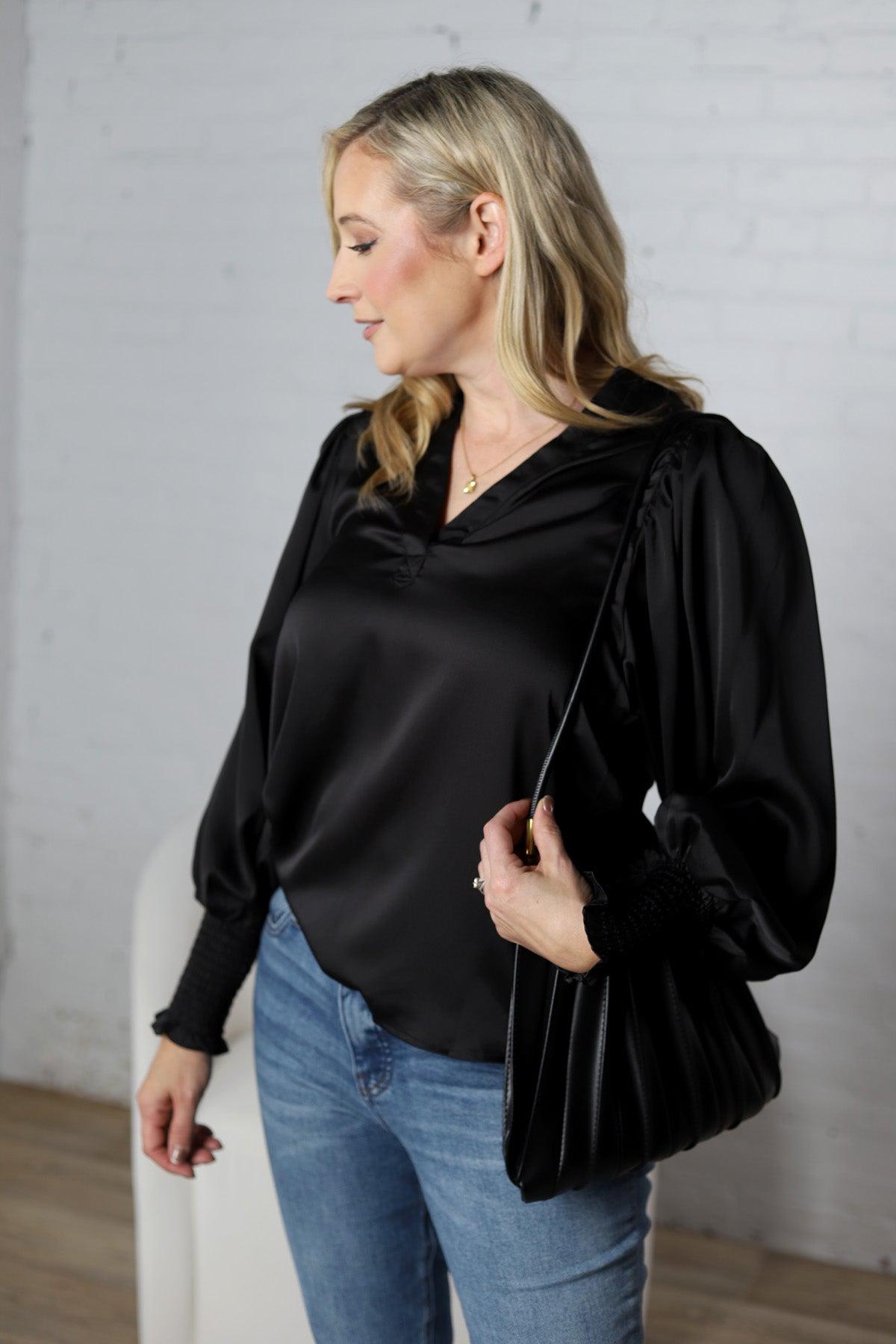 Fallon Balloon Sleeve Blouse - Black