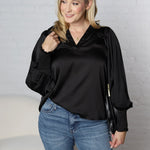 Fallon Balloon Sleeve Blouse - Black - FINAL SALE