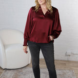 Fallon Balloon Sleeve Blouse - Burgundy