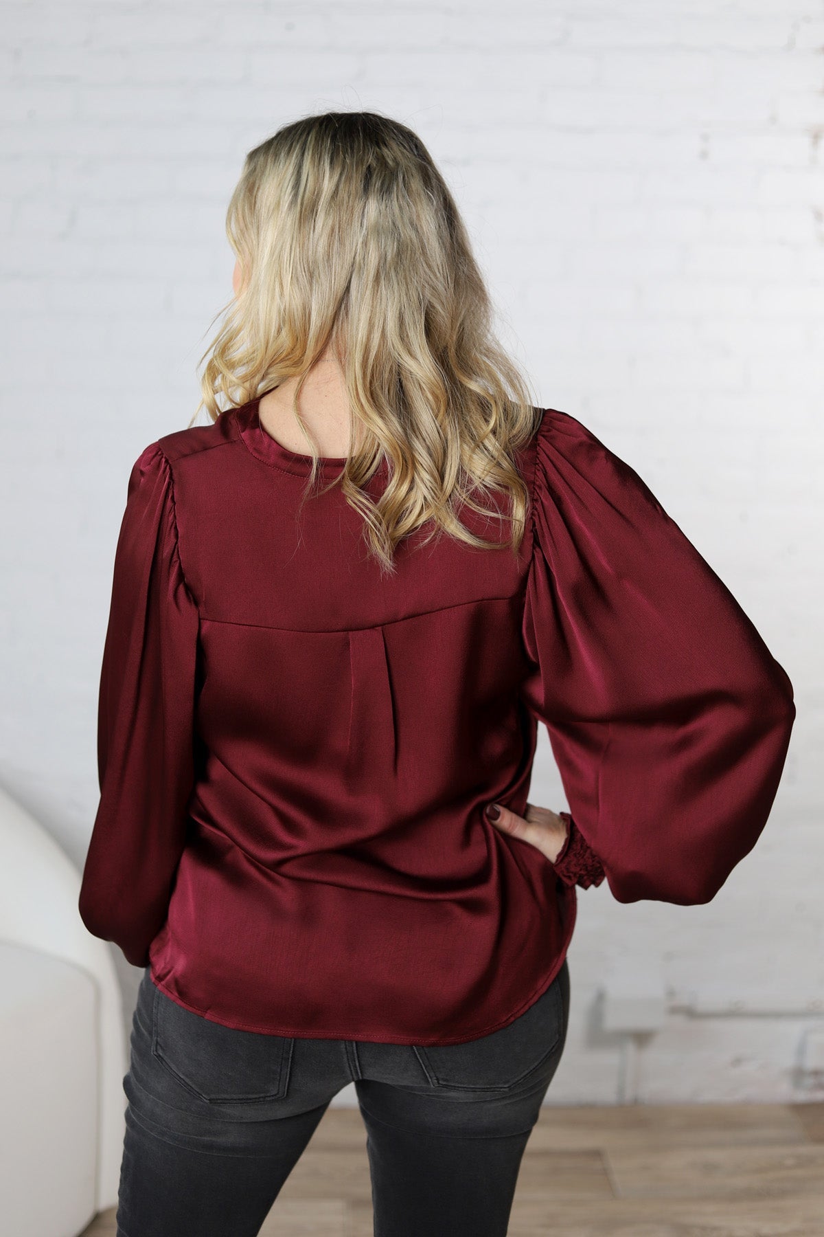 Fallon Balloon Sleeve Blouse - Burgundy