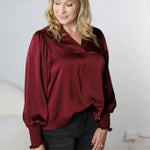 Fallon Balloon Sleeve Blouse - Burgundy - FINAL SALE