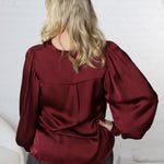 Fallon Balloon Sleeve Blouse - Burgundy - FINAL SALE