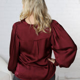 Fallon Balloon Sleeve Blouse - Burgundy - FINAL SALE