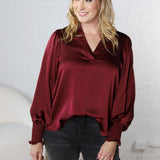 Fallon Balloon Sleeve Blouse - Burgundy - FINAL SALE