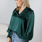 Fallon Balloon Sleeve Blouse - Hunter Green