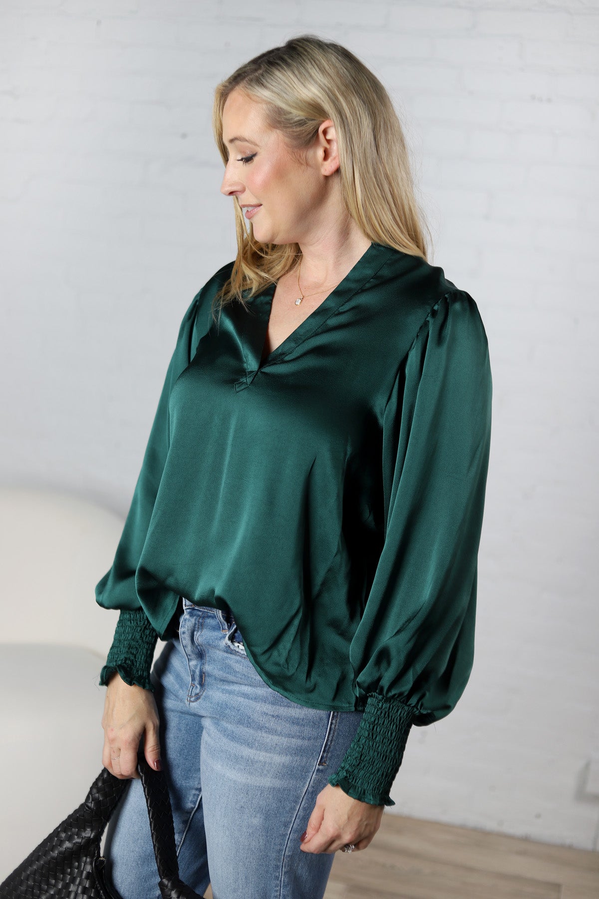 Fallon Balloon Sleeve Blouse - Hunter Green