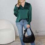 Fallon Balloon Sleeve Blouse - Hunter Green