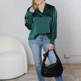 Fallon Balloon Sleeve Blouse - Hunter Green