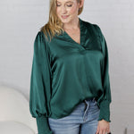 Fallon Balloon Sleeve Blouse - Hunter Green